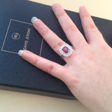 3.16 Carat Unheated Vietnamese Cushion Cut Ruby Ring