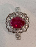1.67 carat UNHEATED Pigeon blood red Ruby and Diamond ring.