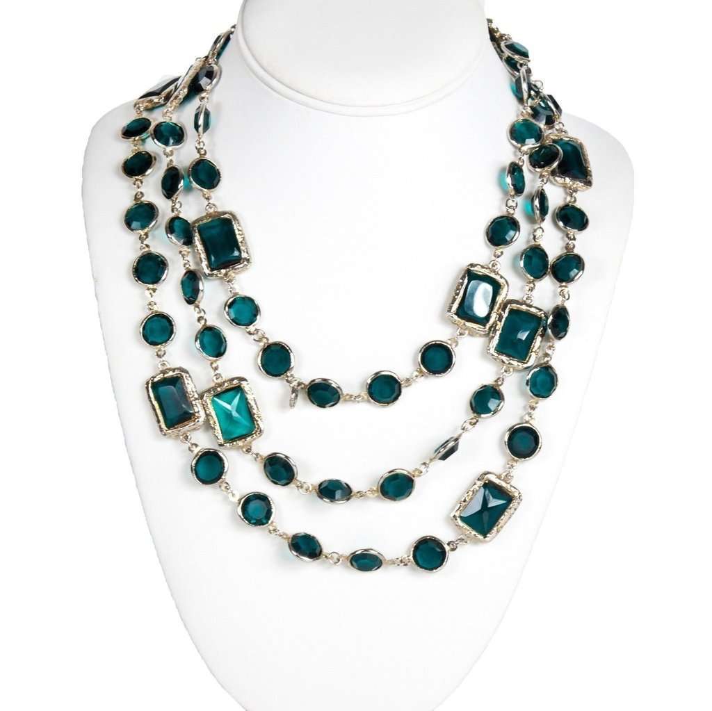 Chanel Vintage Statement Necklace with Gripoix Blue Stone and CC Mark Top