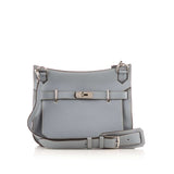 Hermes Blue Lin Clemence Jypsiere 31 Shoulder Bag.