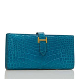 Hermes Blue Izmir Shiny Alligator Bearn Wallet (Preloved - Excellent)