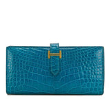 Hermes Blue Izmir Shiny Alligator Bearn Wallet (Preloved - Excellent)