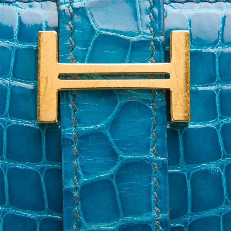Hermes Blue Izmir Shiny Alligator Bearn Wallet (Preloved - Excellent)