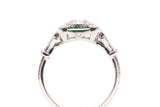 Art Deco Diamond and French Cut Emerald Engagement Ring in Platinum
