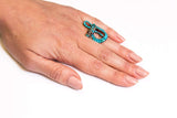 Exceptional Victorian Turquoise, Pearl, & Ruby Snake Ring in Yellow Gold