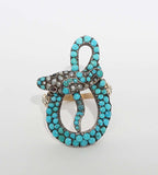 Exceptional Victorian Turquoise, Pearl, & Ruby Snake Ring in Yellow Gold
