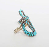 Exceptional Victorian Turquoise, Pearl, & Ruby Snake Ring in Yellow Gold