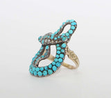 Exceptional Victorian Turquoise, Pearl, & Ruby Snake Ring in Yellow Gold