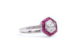 Art Deco 1.69ct Diamond & Ruby Engagement Ring in Platinum