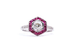 Art Deco 1.69ct Diamond & Ruby Engagement Ring in Platinum