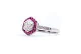 Art Deco 1.69ct Diamond & Ruby Engagement Ring in Platinum