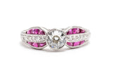 Art Deco Style Ruby and Diamond Bow Ring in Platinum