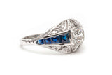 Mid Century 1.80ct Diamond & French Cut Sapphire Engagement Ring in 14k White Gold