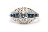 Mid Century 1.80ct Diamond & French Cut Sapphire Engagement Ring in 14k White Gold