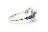 Mid Century 1.80ct Diamond & French Cut Sapphire Engagement Ring in 14k White Gold