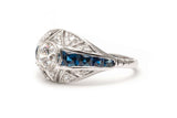 Mid Century 1.80ct Diamond & French Cut Sapphire Engagement Ring in 14k White Gold