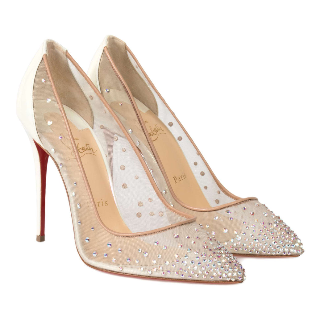 Christian Louboutin Women Shoes Follies Strass 100mm Heel-White