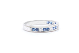 Milligrained Diamond & Ceylon Sapphire Wedding Band in 14k White Gold