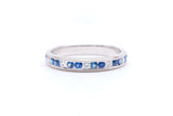 Milligrained Diamond & Ceylon Sapphire Wedding Band in 14k White Gold