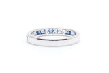 Milligrained Diamond & Ceylon Sapphire Wedding Band in 14k White Gold