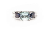 Classic Three Stone Aquamarine and Sapphire Platinum Ring