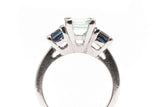 Classic Three Stone Aquamarine and Sapphire Platinum Ring