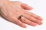 Classic Three Stone Aquamarine and Sapphire Platinum Ring