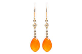 Edwardian Diamond & Carnelian Dangle Earrings in Yellow Gold