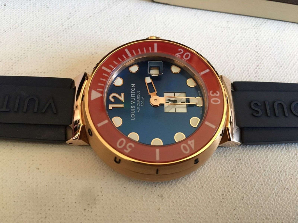 Louis Vuitton 18 Karat Rose Gold Tambour Diver Watch For Sale at