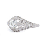 Elaborate Art Deco 1.05 Carat Diamond Platinum Filigree Ring