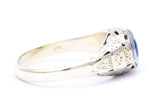 Art Deco Hand Engraved Sapphire Mens Ring in White and Yellow Gold
