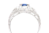 Art Deco Sapphire and Diamond Filigree Ring in Platinum