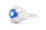 Art Deco Sapphire and Diamond Filigree Ring in Platinum