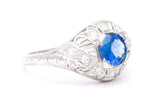 Art Deco Sapphire and Diamond Filigree Ring in Platinum