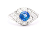 Art Deco Sapphire and Diamond Filigree Ring in Platinum