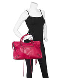 Balenciaga Rose Thulian Agneau Lambskin Moto City Bag