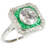 Art Deco Diamond and Emeralds Ring ca.1920