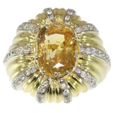 Vintage Natural Yellow Sapphire and Diamond Statement Ring