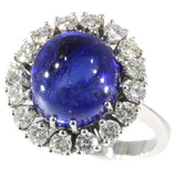 Vintage Natural Cabochon Sapphire and Diamond Ring