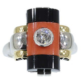 Art Deco Coral Onyx and Diamond Ring