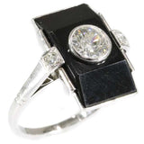 Art Deco Onyx and Diamond Geometric Ring