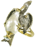 French Antique Baroque Pearl and Silver Stork Ring