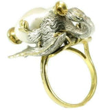 French Antique Baroque Pearl and Silver Stork Ring