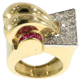 Large Ruby and Diamond Retro Cocktail Ring