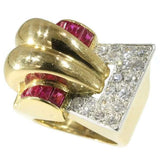 Large Ruby and Diamond Retro Cocktail Ring
