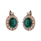 Antique Green Tourmaline Pearl Gold Earrings