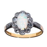 An opal and diamond-set oval cluster ring