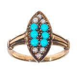 A Yellow Gold, Turquoise and Pearl Ring