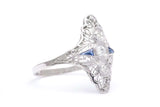 Fantastic Filigree Art Deco Diamond and Sapphire Cocktail Ring