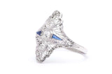Fantastic Filigree Art Deco Diamond and Sapphire Cocktail Ring
